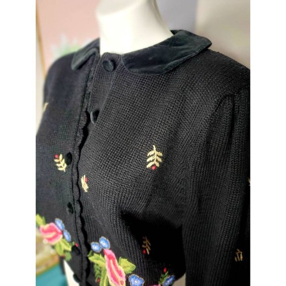 Women Knit Cardigan, 80s Cardigan, Floral Cardigan - Picture 3 of 9